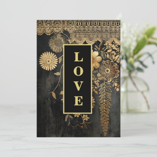 *~ 43 QR UAWG AR26 Gold Lace LIEBE Luxury Wedding Einladung (Stehend Vorderseite)