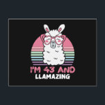43 Year Old Bday Llamazing 43rd Birthday Llama Postkarte<br><div class="desc">Retro Vintage Style Birthday Gift Design Perfect To Pair With Shorts,  Leggings Or Jeans For A Casual Yet Trendy Look. Humorous Funny Humor Birthday Gift Outfit For Family Member,  Loved One Or Yourself. Matches Loads Of Clothes. GET YOURS TODAY!</div>