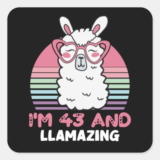 43 Year Old Bday Llamazing 43rd Birthday Llama Quadratischer Aufkleber (Vorderseite)