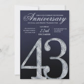 43rd Anniversary Diamond Silver Navy Blue Einladung (Vorderseite)