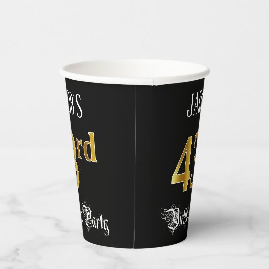 43rd Birthday Party — Fancy Script, Falsch Gold Lo Pappbecher (Rechts)