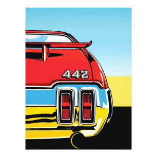442 Muscle Car Heckflügel Pop Art Retro Druck