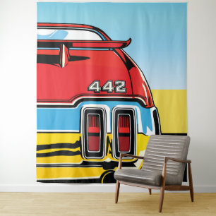 442 Muscle Car Heckschwinge Pop Art Retro Druck Wandteppich