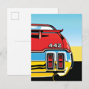 442 Muscle Car Heckschwingen Pop Art Retro Druck Postkarte