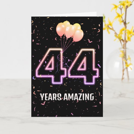 44. Geburtstag Ballons und Confetti Karte (Gelbe Blume)