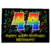 44. Geburtstag - Farbige Musiksymbole, Regenbogen Große Geschenktüte (Rückseite)