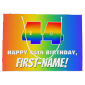 44. Geburtstag: Farbiges, lustiges Regenbogenmuste Große Geschenktüte (Rückseite)