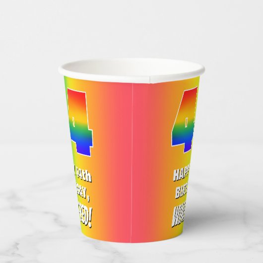 44. Geburtstag: Farbiges, lustiges Regenbogenmuste Pappbecher (Rechts)