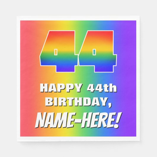 44. Geburtstag: Farbiges, lustiges Regenbogenmuste Serviette (Vorderseite)