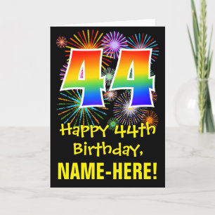 44. Geburtstag: Fun Fireworks Pattern + Rainbow 44 Karte