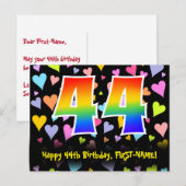 44. Geburtstag: Fun Hearts Muster, Regenbogen 44 Postkarte (Vorne/Hinten)