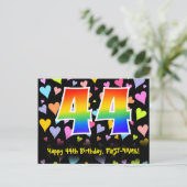 44. Geburtstag: Fun Hearts Muster, Regenbogen 44 Postkarte (Stehend Vorderseite)