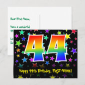 44. Geburtstag: Fun Stars Muster, Regenbogen 44, N Postkarte (Vorne/Hinten)