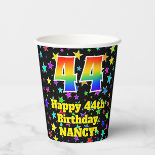 44. Geburtstag: Fun Stars Muster und Regenbogen 44 Pappbecher