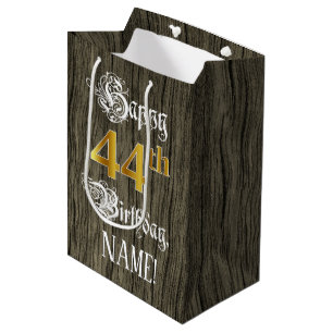 44. Geburtstag: Imitate Gold Look & Imitate Holzmu Mittlere Geschenktüte