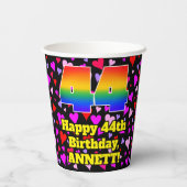 44. Geburtstag: Loving Hearts Pattern, Regenbogen Pappbecher (Rückseite)