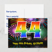 44. Geburtstag – Lustiges Feuerwerk Muster + Regen Postkarte (Vorne/Hinten)