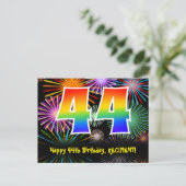 44. Geburtstag – Lustiges Feuerwerk Muster + Regen Postkarte (Stehend Vorderseite)
