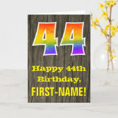 44. Geburtstag: Rustikale Imitate Holzschau, Regen Karte (Gelbe Blume)