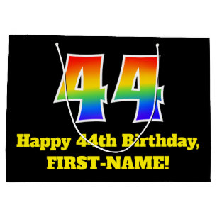 44. Geburtstag ~ Spaß, farbig, lebhaft, Regenboge Große Geschenktüte