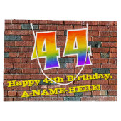 44. Geburtstag: Spaß, Graffiti-Inspiriert Regenbog Große Geschenktüte (Rückseite)
