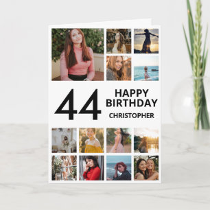 44. Geburtstagsfoto Collage 13 Fotos Schwarz-weiß Karte