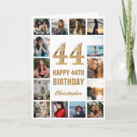 44. Happy Birthday Gold und White Foto Collage