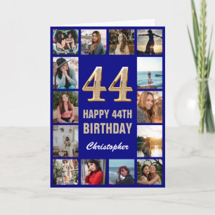 44. Happy Birthday Navy Blue & Gold Foto Collage Karte