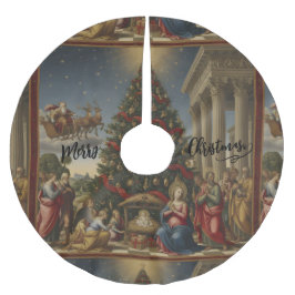 44" Nativity Santa Christmas Tree Skirt Polyester Weihnachtsbaumdecke