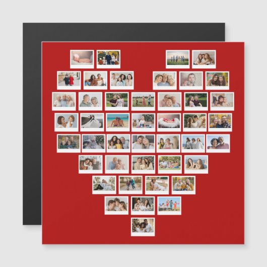 44 Photo Collage Red Heart Magnetic Card Magnetkarte (Vorne/Hinten)