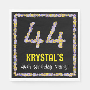44th Birthday: Floral Flowers Number, Custom Name Serviette