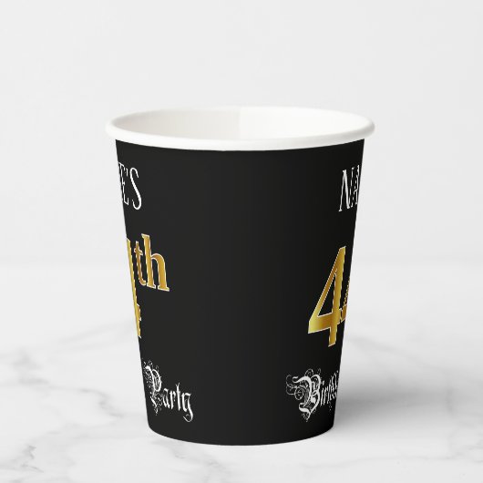 44th Birthday Party — Fancy Script, Faux Gold Look Pappbecher (Links)