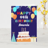 44th Happy Birthday Balloons Cake Navy Blue Karte (Gelbe Blume)