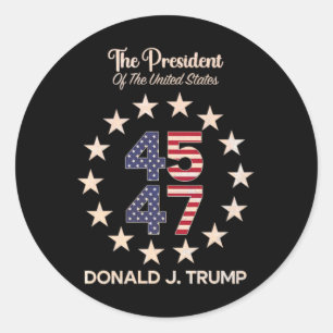 45 47 Donald Trump 2024 American Flag (auf Byck) Runder Aufkleber
