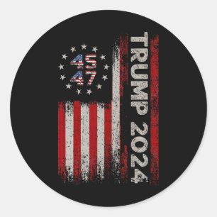 45 47 Trump 2024 Amerikanische Flagge 1 Runder Aufkleber