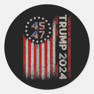 45 47 Trump 2024 Amerikanische Flagge Runder Aufkleber