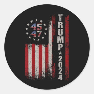 45 47 Trump 2024 Amerikanische Flagge Runder Aufkleber