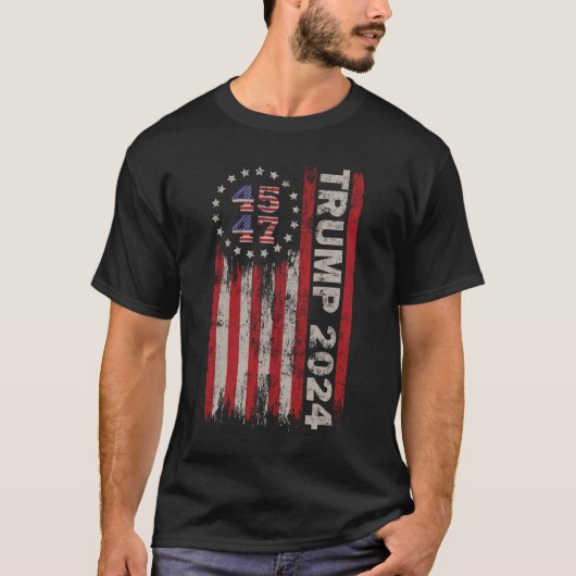 45 47 Trump 2024 Amerikanische Flagge T-Shirt (Vorderseite)