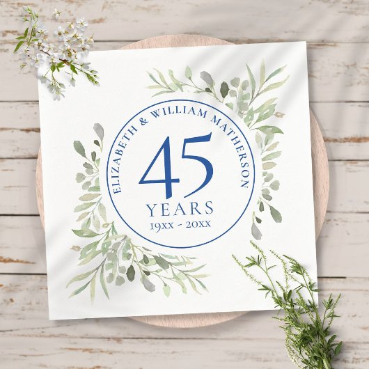 45. 65. Hochzeit Jahrestag der Grünen Wasserfarbe Serviette