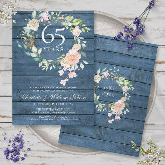 45. 65. Hochzeitstag Blumenblau Rustikal Einladung