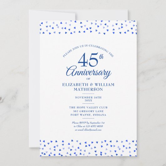 45. 65. Jubiläum Sapphire Blue Liebe Hört Einladung (Vorderseite)