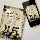 45. Balloons Black Gold Geburtstag Einladung