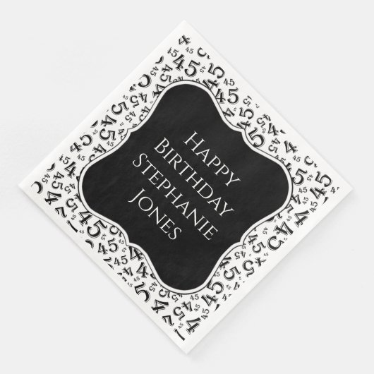 45. Birthday Blac/White Number Pattern 45 Serviette (Ecke)
