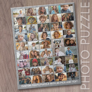 45 Foto-Collage - Benutzerdefinierter Text - Grau Puzzle