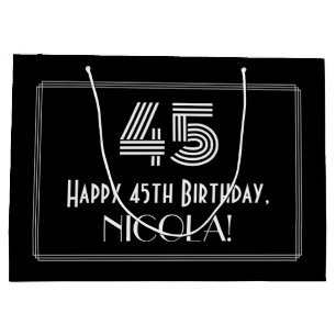 45. Geburtstag — Art Deco Inspiriert Aussehen "45" Große Geschenktüte