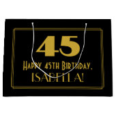 45. Geburtstag — Art Deco Inspiriert Aussehen "45" Große Geschenktüte (Vorderseite)
