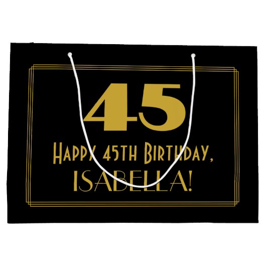 45. Geburtstag — Art Deco Inspiriert Aussehen "45" Große Geschenktüte (Rückseite)