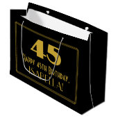 45. Geburtstag — Art Deco Inspiriert Aussehen "45" Große Geschenktüte (Vorderseite Schrägansicht)