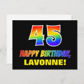 45. Geburtstag: Bold, Fun, Simple, Rainbow 45 Postkarte (Vorne/Hinten)