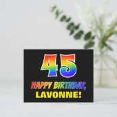 45. Geburtstag: Bold, Fun, Simple, Rainbow 45 Postkarte (Stehend Vorderseite)